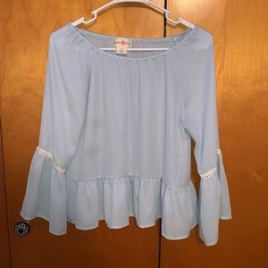 Light Blue Off the Shoulder Shirt
